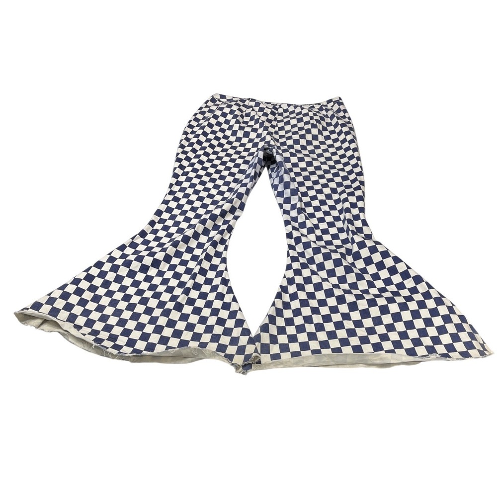 A Beautiful Soul Checkerboard Jeans Blue White Wide Flare Leg Womens 22 Festival